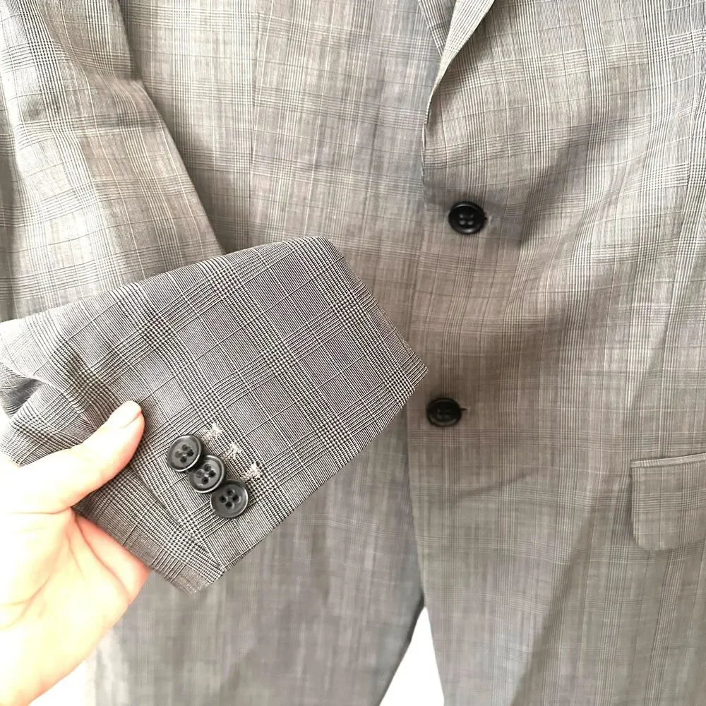 BANANA REPUBLIC‎ Tailored Fit Plaid Grey Wool Suit 42L